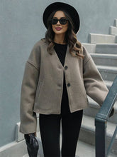 Aurohaya Women’s Short Wool V Neck Coat Oversized Elegant Casual Long Sleeve Jacket